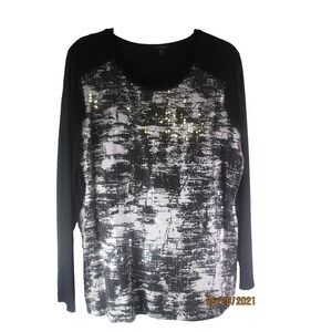 Conrad C Collection Black/White Sequined Sheer Long Sleeve Top Womens Size XL